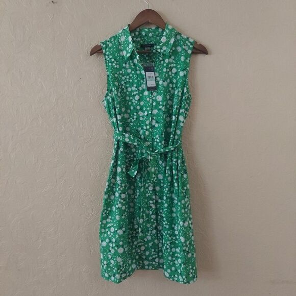 Tommy Hilfiger Green Floral Sleeveless Shirt Dress Tie Waist Button Up NEW Sz 8 - Picture 1 of 11